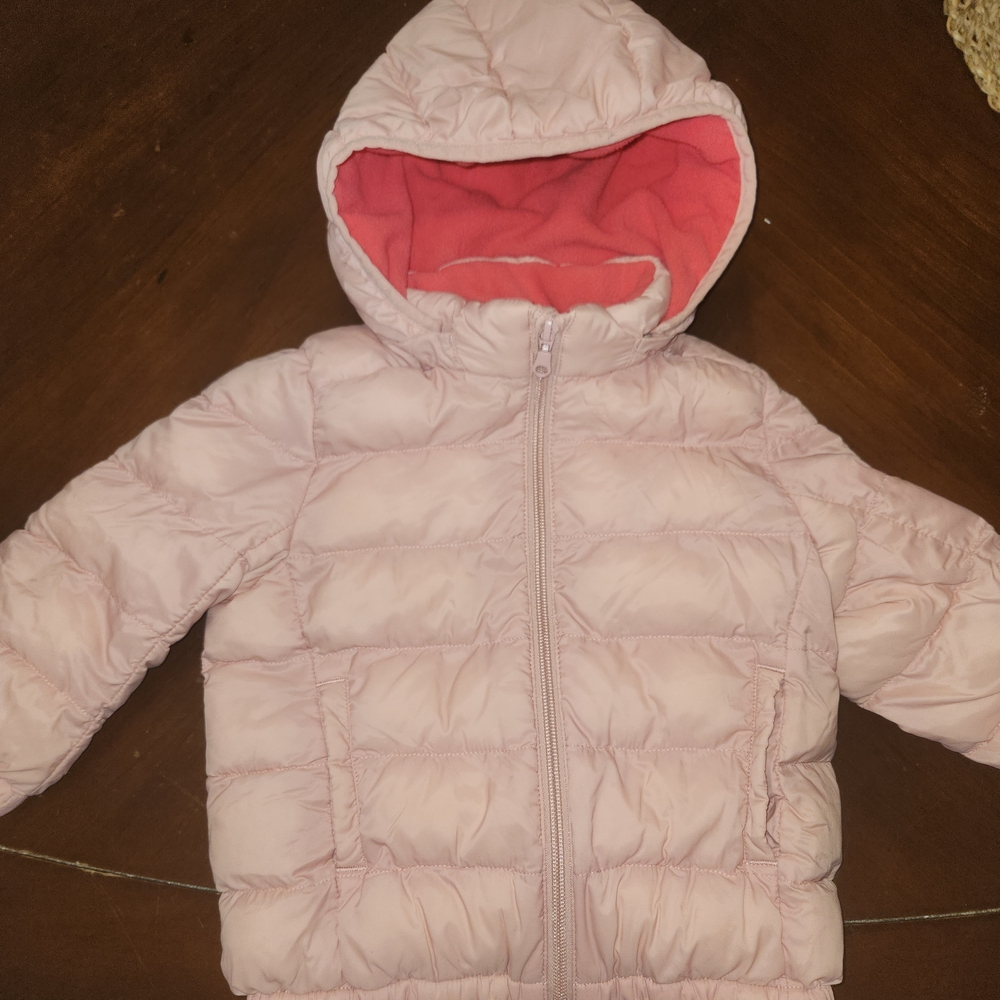 Pink Puffer Jacket with Hood Fleece Lined Toddler 18-24 Months
